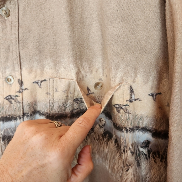 Cabela's 💙 Deerskin Soft Chamois Duck Hunting Print Button Down Shirt Plus 3XL - Picture 3 of 9